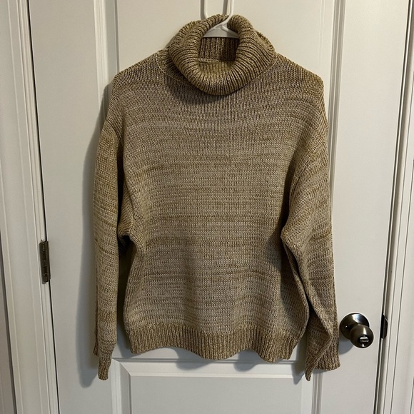 Joe's Jeans Lurex Sweater Women's Size Large Gold And Cream Metallic Turtle Neck - Picture 1 of 6
